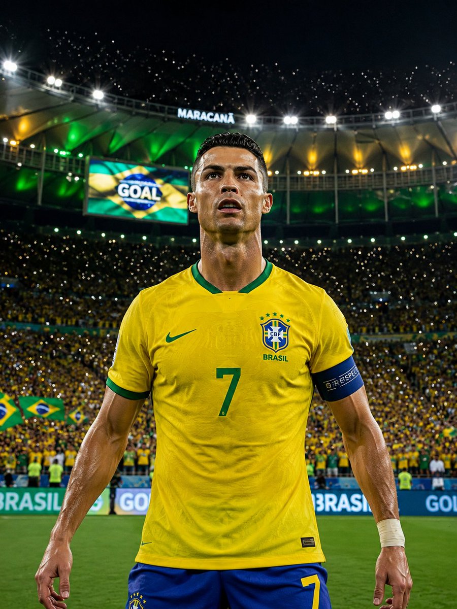 超写实、电影感的体育人像:克里斯蒂亚诺·罗纳尔多(Cristiano Ronaldo)正面站立,位于巴西里约热内卢传奇的马拉卡纳体育场(Mar…, 图片 2