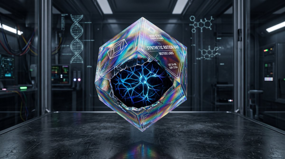 ** 一张超写实的微距摄影棚拍摄照片，主体为"虚空态造物合成口粮 646"。该物体是一个完美的几何菱形十二面体，拥有水晶般虹彩外壳，能将光线折…, 图片 1