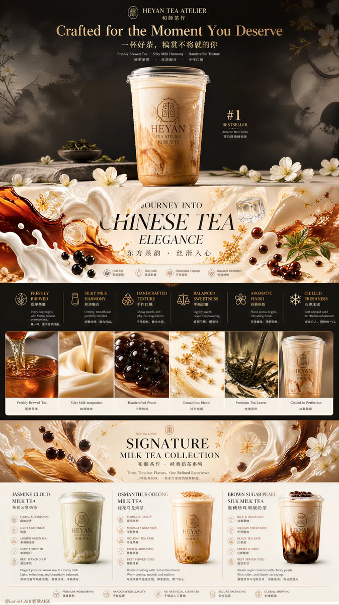 廉价奶茶海报，杂乱布局，卡通饮品，伪造的液体质感，塑料珍珠，霓虹灯过度饱和，老式俗气的中国装饰，粗糙的书法，奶油细节低下，浑浊阴影，产品主体性…, 图片 1