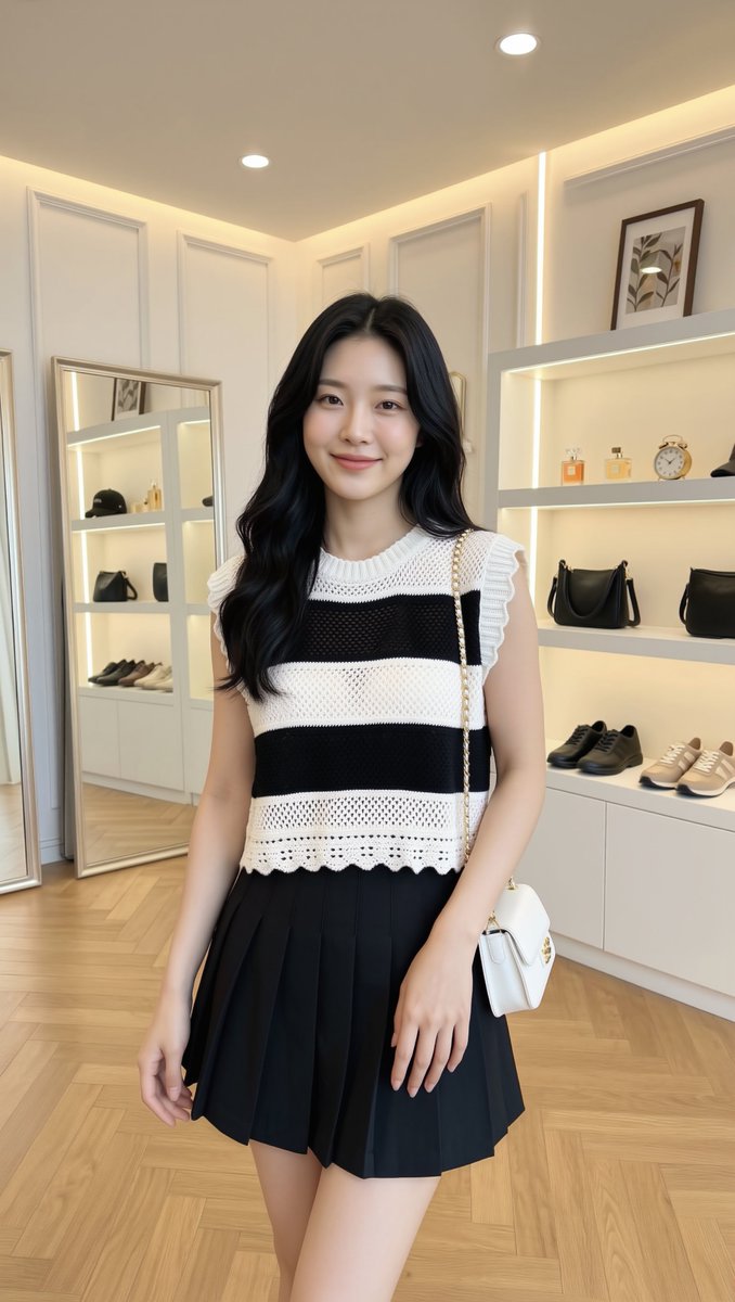 一张照片般逼真的全身人像摄影:一位美丽的年轻东亚女性,二十岁出头,长而波浪状的黑色长发披散在肩头,瓷白无瑕的肌肤,精致柔美的面部轮廓,淡雅自然…, 图片 4
