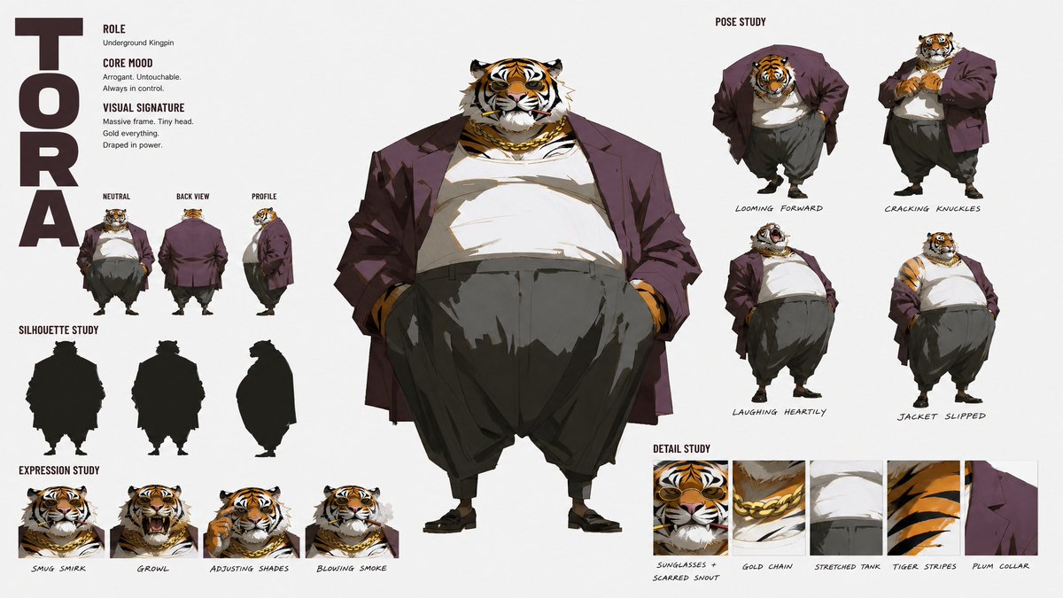创建一个高端、现代高级时装的角色概念设定表（CHARACTER CONCEPT ART SHEET），采用 16:9 宽屏布局，背景为纯白色。…, 图片 1