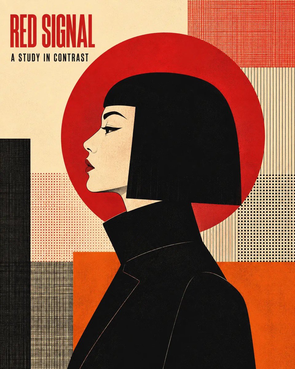 编辑风格海报，画面中[CHARACTER]呈严格的左向侧面轮廓，从胸部中段裁切，[HAIR]形成主导的图形化剪影，身着[CLOTHING]。在…, 图片 1