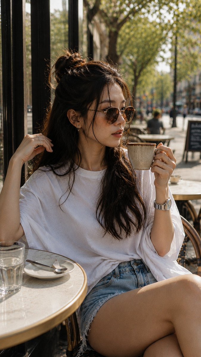 完整保留模特的五官特征,不做任何改动。打造电影感人像,呈现细腻的模拟胶片颗粒、丰富的质感,以及高度真实的肌肤——保留自然毛孔,呈现哑光、无塑料…, 图片 3