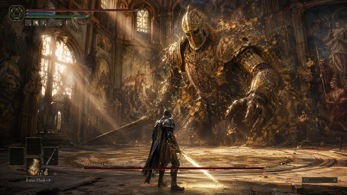 AAA fantasy action RPG gameplay screenshot, third-person camera inside a gigant…