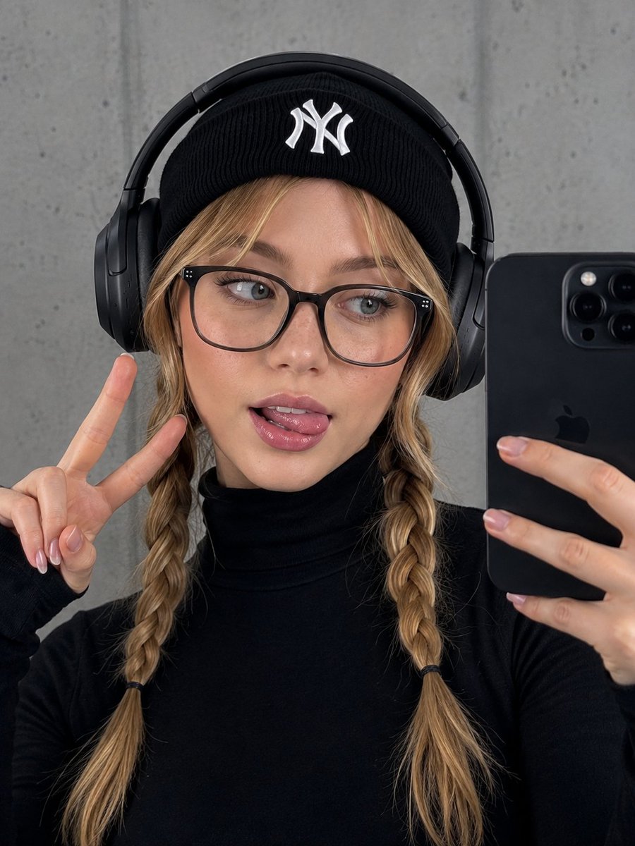 一张超写实的近距离镜面自拍照，画面中是一位外貌酷似 Sydney Sweeney（西德妮·斯威尼）的美丽年轻女性。她拥有光洁透亮的瓷白肌肤，肤…, 图片 1