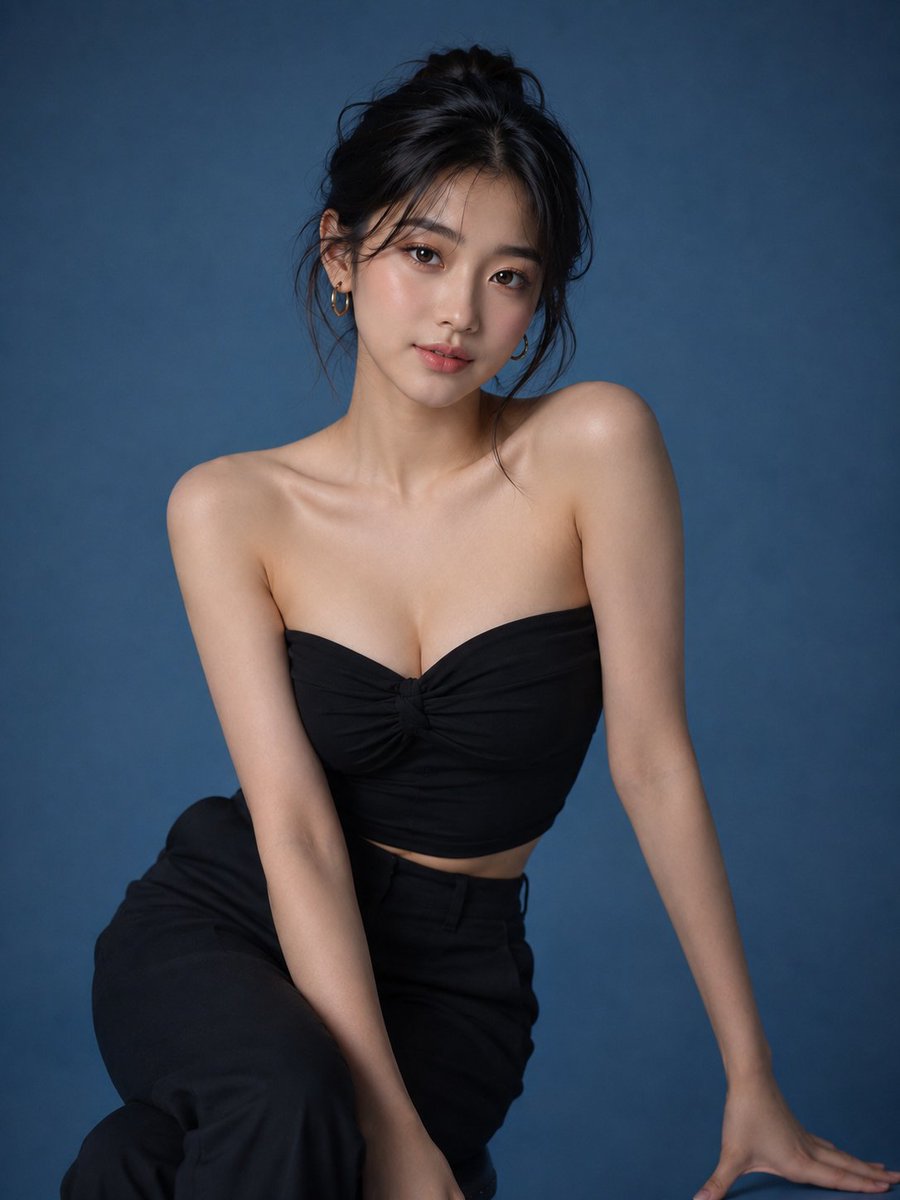 超写实工作室时尚肖像照,一位可爱优雅的年轻韩国女性,拥有无瑕白皙的肌肤、柔和的鹅蛋脸、明亮富有表现力的棕色双眸、自然红润的唇色、精致的鼻梁,以…, 图片 2