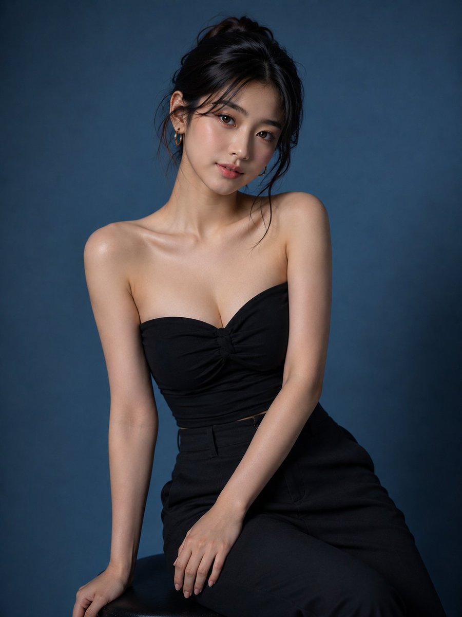 超写实工作室时尚肖像照,一位可爱优雅的年轻韩国女性,拥有无瑕白皙的肌肤、柔和的鹅蛋脸、明亮富有表现力的棕色双眸、自然红润的唇色、精致的鼻梁,以…, 图片 3