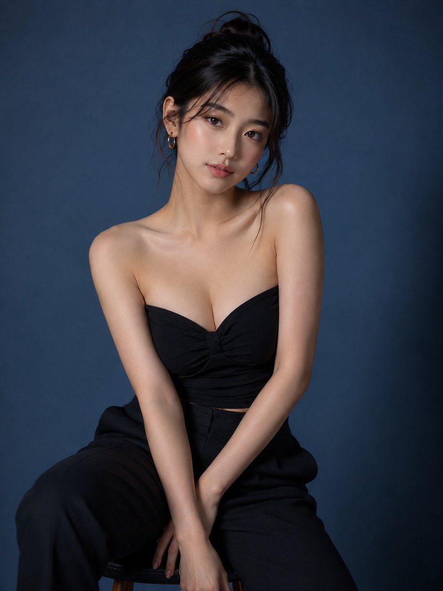 超写实工作室时尚肖像照,一位可爱优雅的年轻韩国女性,拥有无瑕白皙的肌肤、柔和的鹅蛋脸、明亮富有表现力的棕色双眸、自然红润的唇色、精致的鼻梁,以…, 图片 4