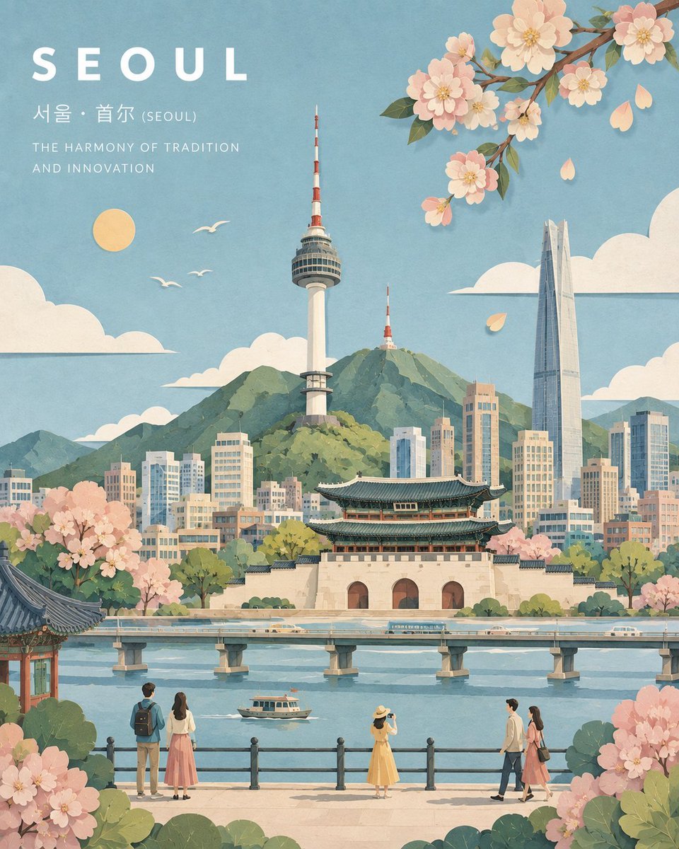 创作一幅精致的宽幅横版插画，主题为 [CITY/SUBJECT]，以 [ICONIC LANDMARK] 作为主要且可识别的视觉锚点。, 图片 2