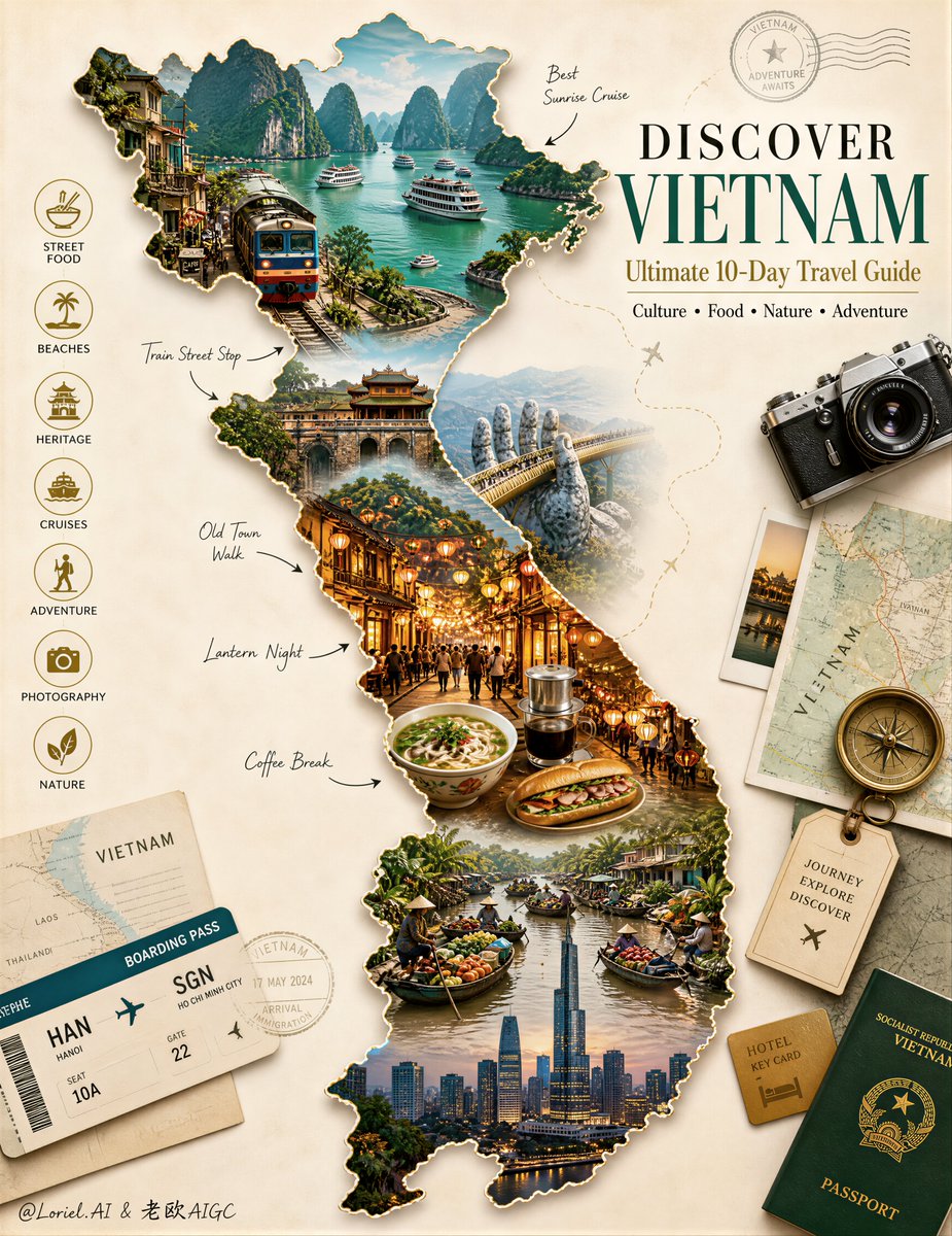 凌乱的拼贴画,相互割裂的地标剪纸,廉价的宣传册设计,卡通地图,过度饱和的色彩,霓虹色旅行海报,杂乱的道具,无法辨识的排版文字,幼稚的涂鸦,凌乱…, 图片 2