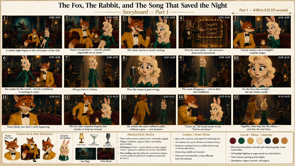 "Create a high-detail professional storyboard sheet illustration for a 30-secon…
