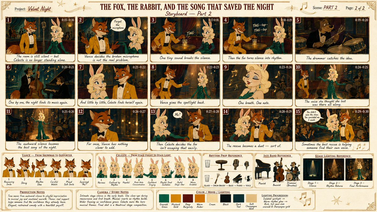 "Create a high-detail professional storyboard sheet illustration for the second…