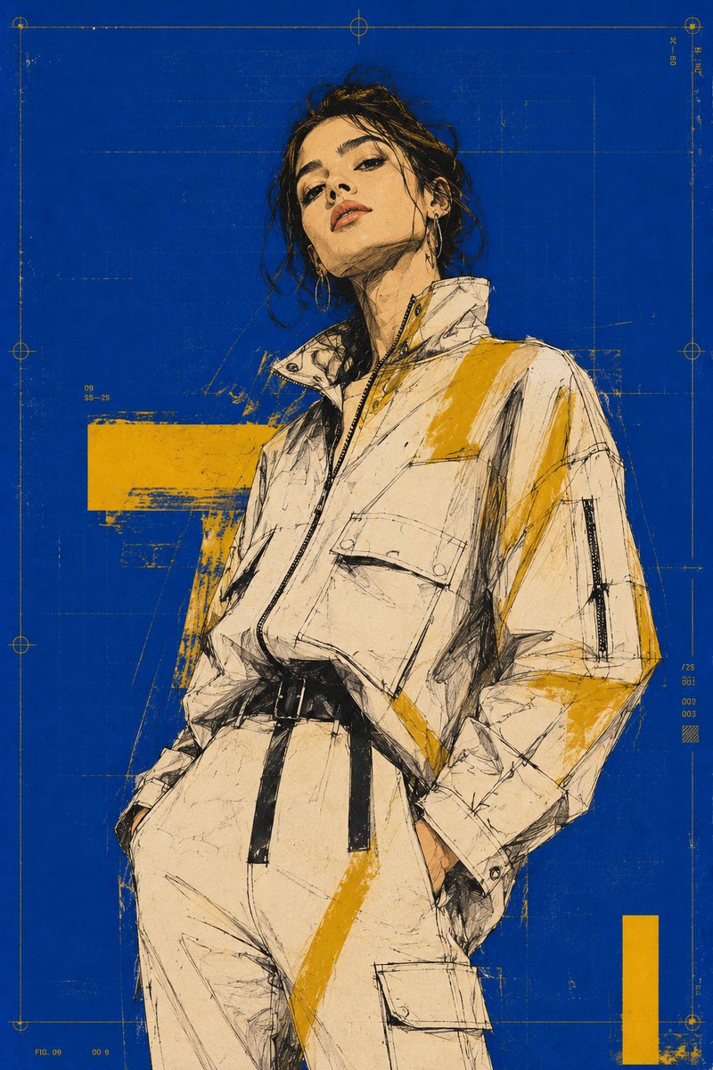 超高端竖版时尚科技海报，戛纳级收藏级宣传活动。年轻男/女模特，构图从腰部到大腿中部，略低角度，冷静自信的姿态，头部微微抬起并略倾，颈部线条修长…, 图片 1