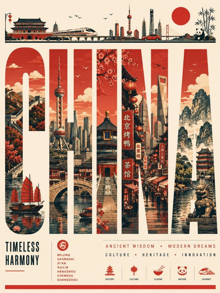 高端矢量旅行海报，(county) 采用巨大细长粗体无衬线字体排版，字母内包含连续的 COUNTRY 全景：寺庙、BTS 轻轨、市场、桥梁、河…, 图片 1