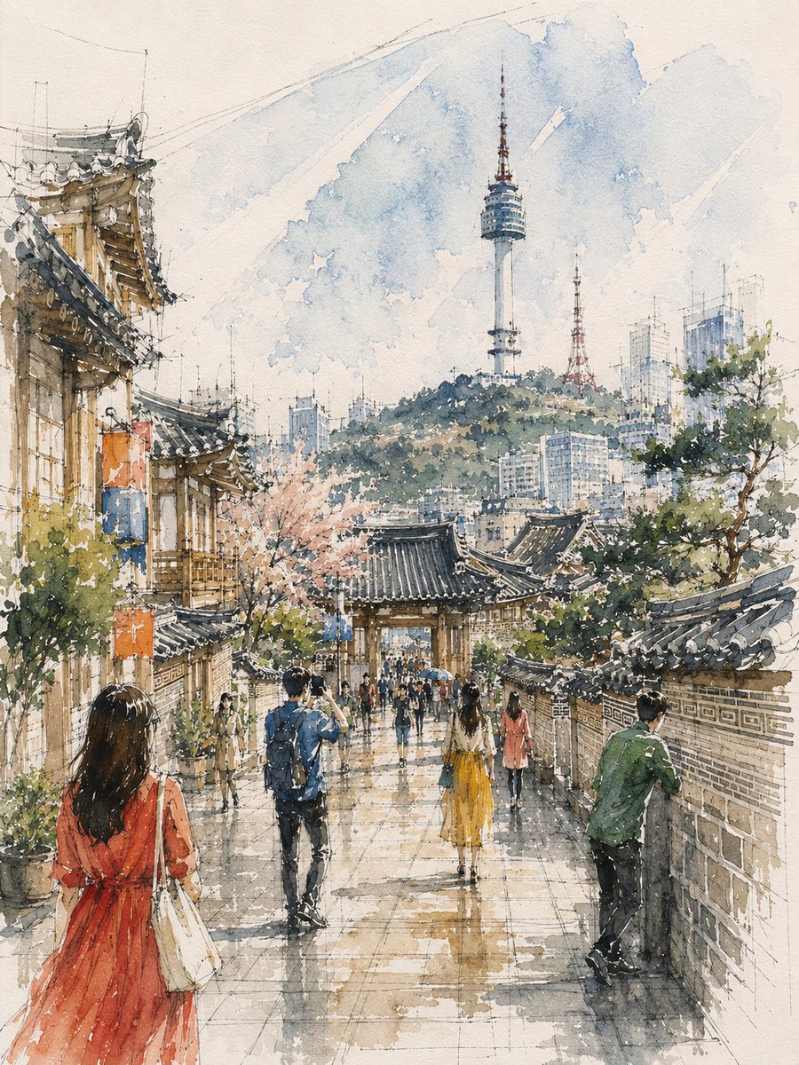 Loose watercolor and pen sketch inside {LOCATION / SUBJECT}, seen from …, 图片 2