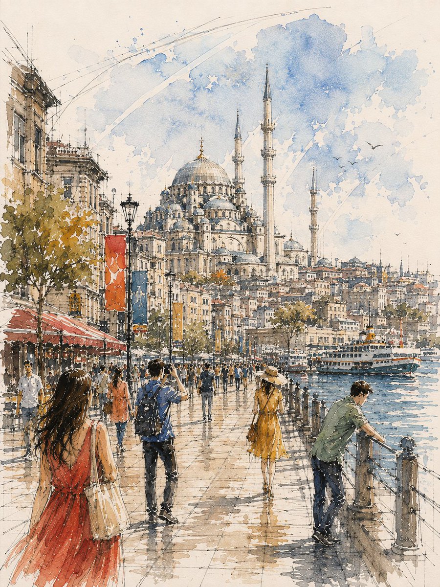 Loose watercolor and pen sketch inside {LOCATION / SUBJECT}, seen from …, 图片 4