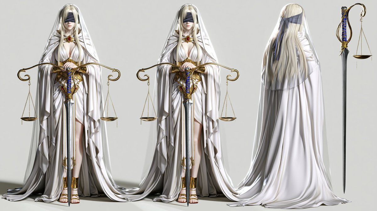 (Image reference Sword Maiden) Photorealistic 3D character sheet on a clean whi…