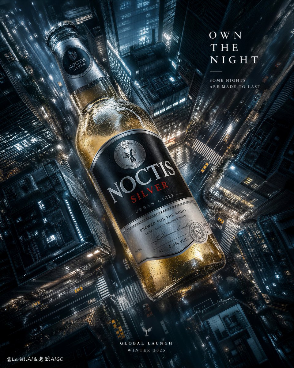 Create an ultra-premium cinematic beer advertising poster with a dramatic top-d…