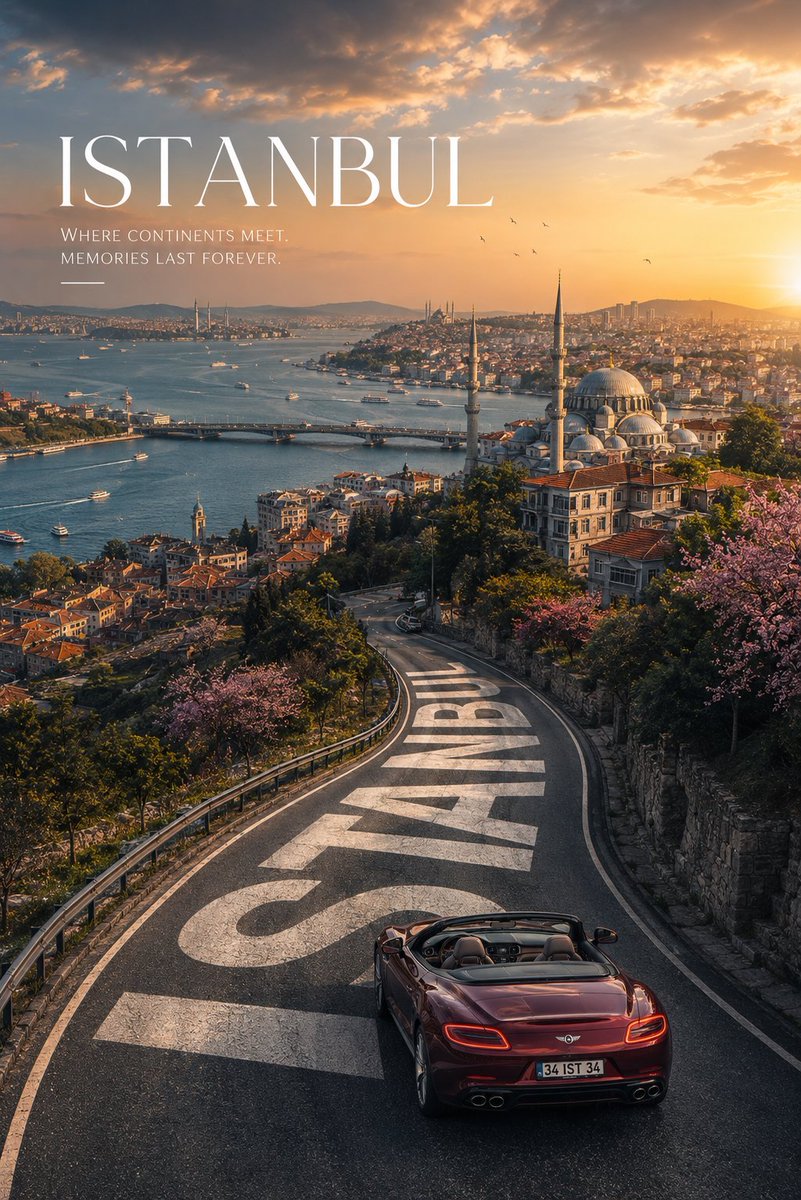 为 {LOCATION} 创作一张高端旅游宣传海报,采用强烈的竖向构图,以高空的航拍或景观视角俯瞰。一条绵长蜿蜒的公路应占据前景主导地位,并自…, 图片 3