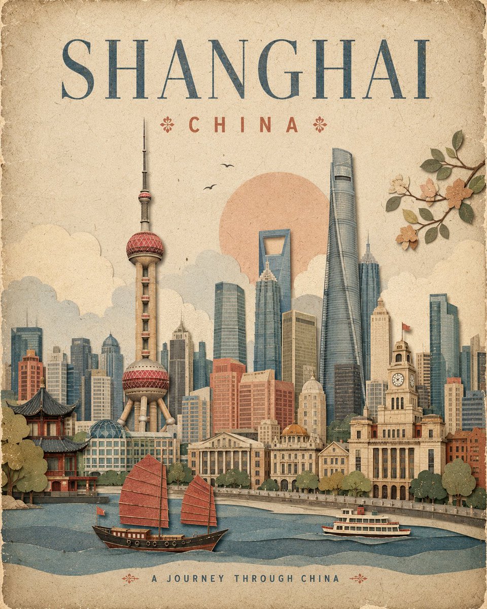 为[城市]、[国家]创作一幅高端的4:5竖版复古旅行海报，设计风格为优雅的手工纸张拼贴画。, 图片 2
