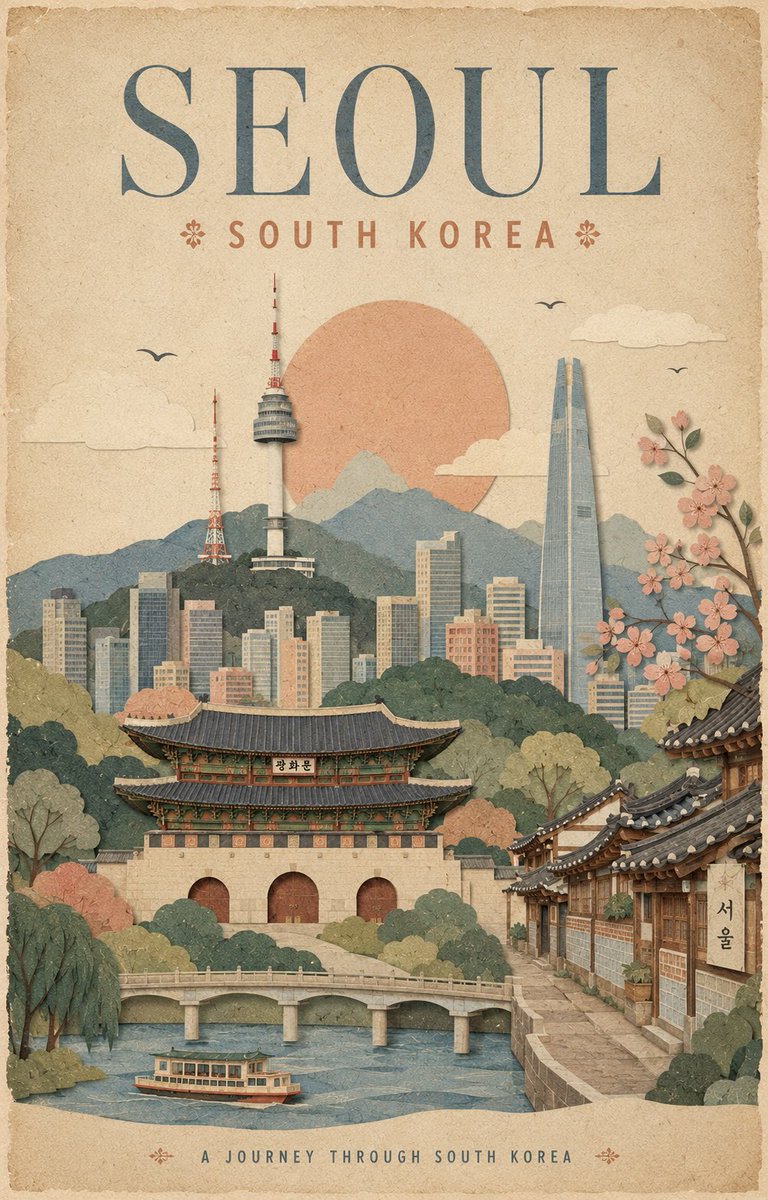 为[城市]、[国家]创作一幅高端的4:5竖版复古旅行海报，设计风格为优雅的手工纸张拼贴画。, 图片 4