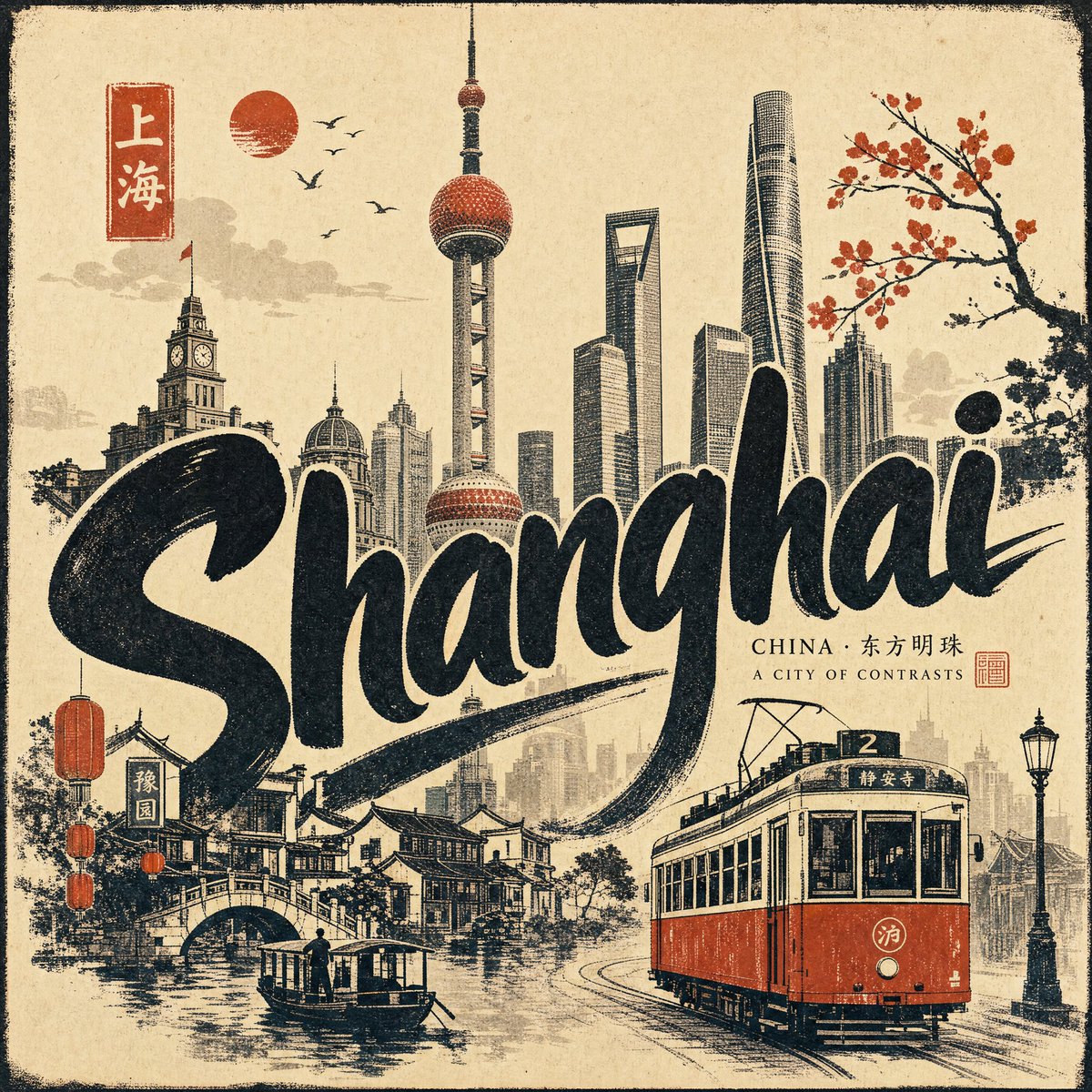 为 [CITY]（[COUNTRY]）创作一张高级的 4:5 纵向复古旅行海报，风格设计为优雅的当代手工丝网印刷 / 麻胶版画拼贴作品，呈现于…, 图片 1
