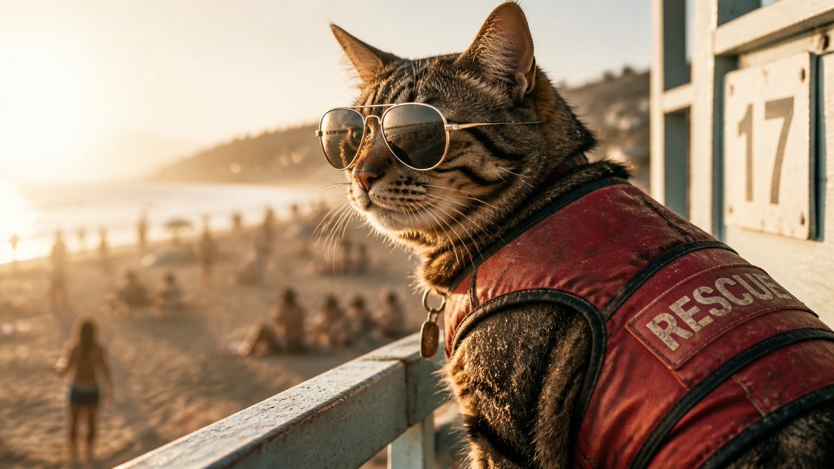 猫当海滩救生员, 图片 1