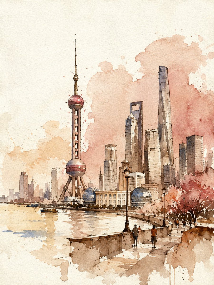 水彩与墨水旅行海报,关于 {CITY},{COUNTRY}。竖版 3:4。, 图片 1