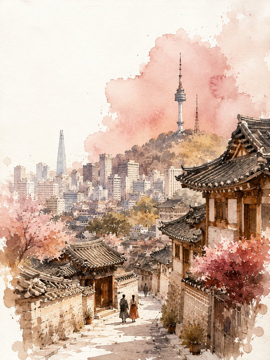 水彩与墨水旅行海报,关于 {CITY},{COUNTRY}。竖版 3:4。, 图片 2