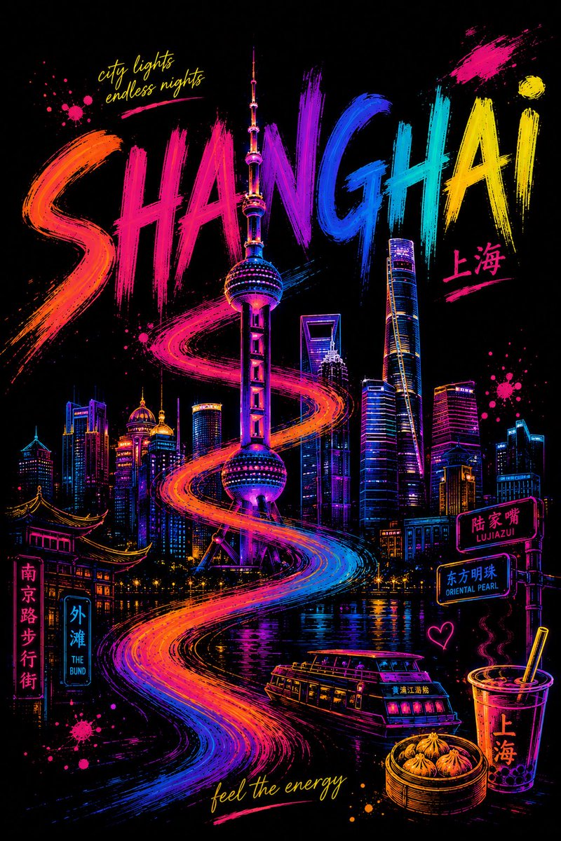 为 [CITY]（[COUNTRY]）创作一幅高端 4:5 竖版艺术旅行海报，主题概念为"霓虹丝带之城"。, 图片 4
