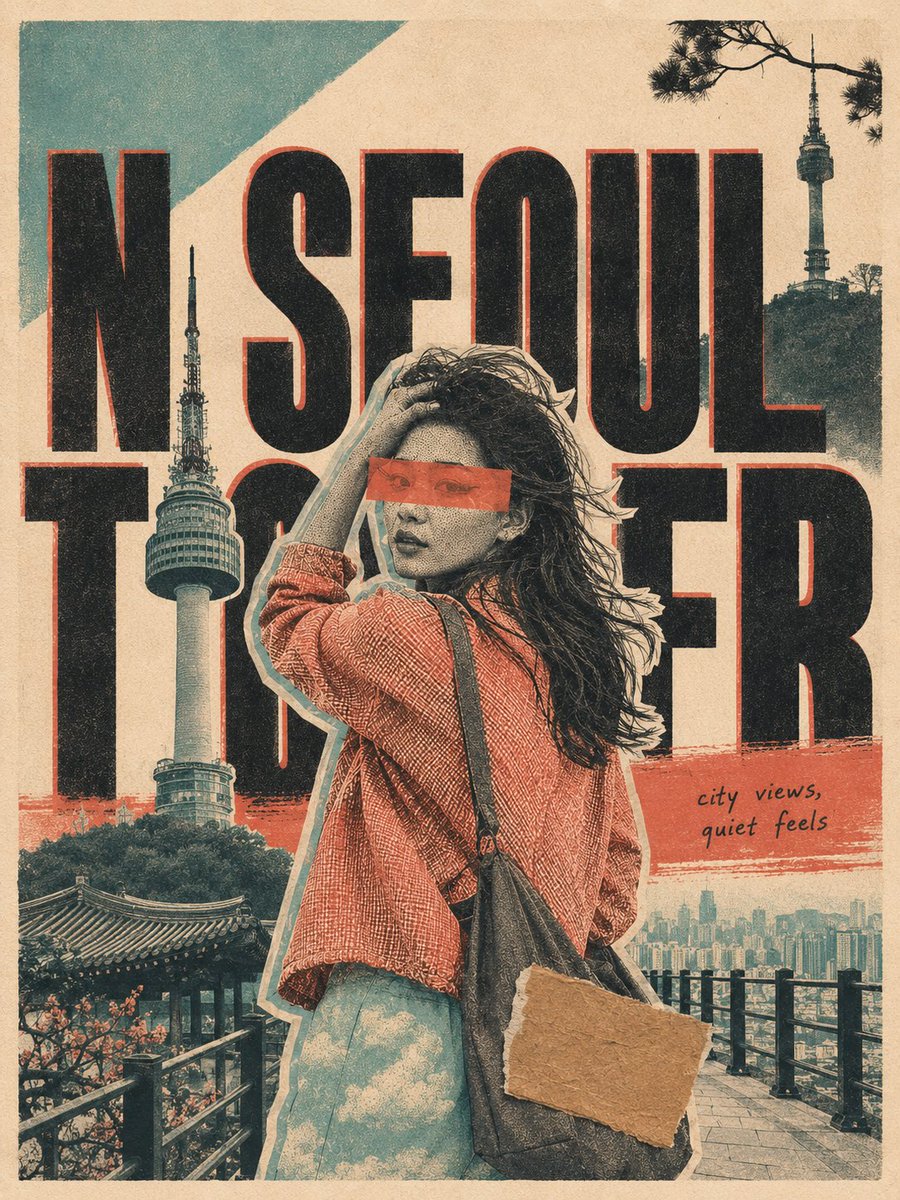 格式。3:4 纵向旅行海报——手工 risograph 丝网印刷与剪纸拼贴,扫描自实体纸张。, 图片 2