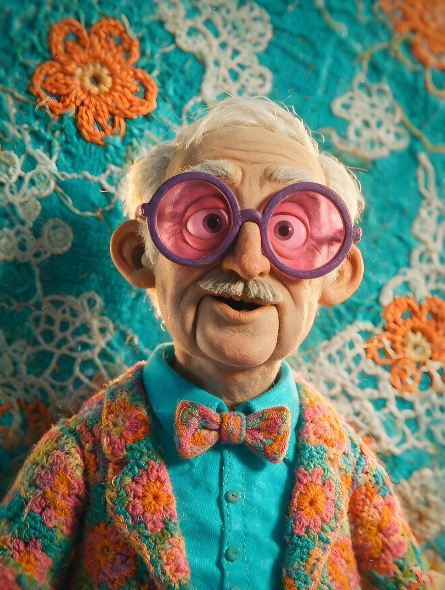 A close-up portrait of an elderly man with white hair and a mustache, wearing l…
