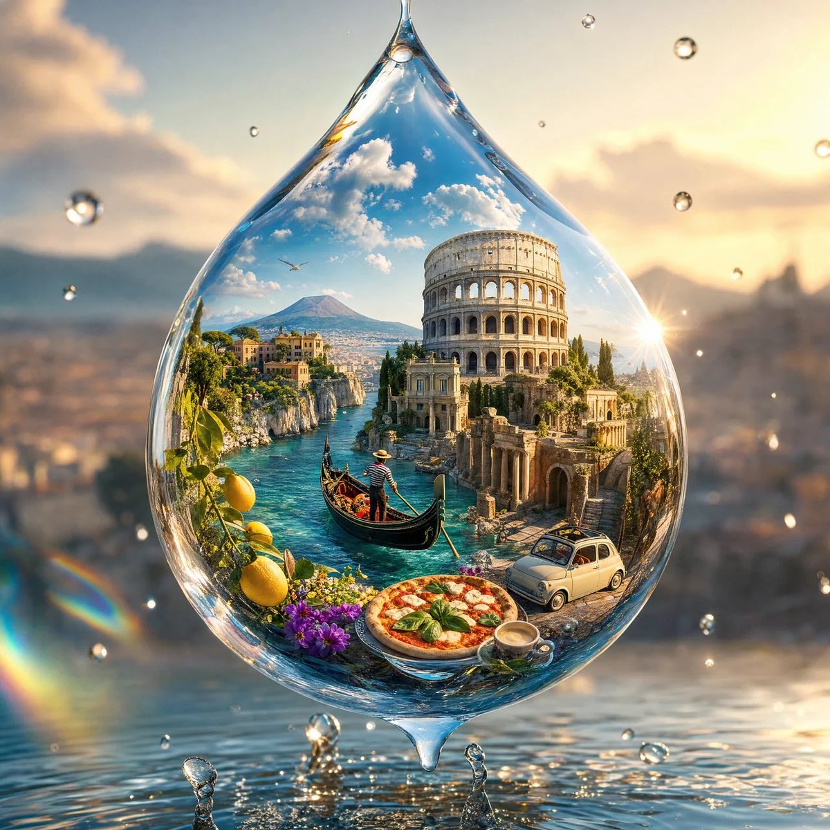 创作一幅令人惊叹的 4:5 竖版超写实艺术图像，画面中有一颗悬浮在空中的晶莹剔透的水滴，[COUNTRY] 的完整视觉形象被神奇地包含在这颗水…, 图片 2