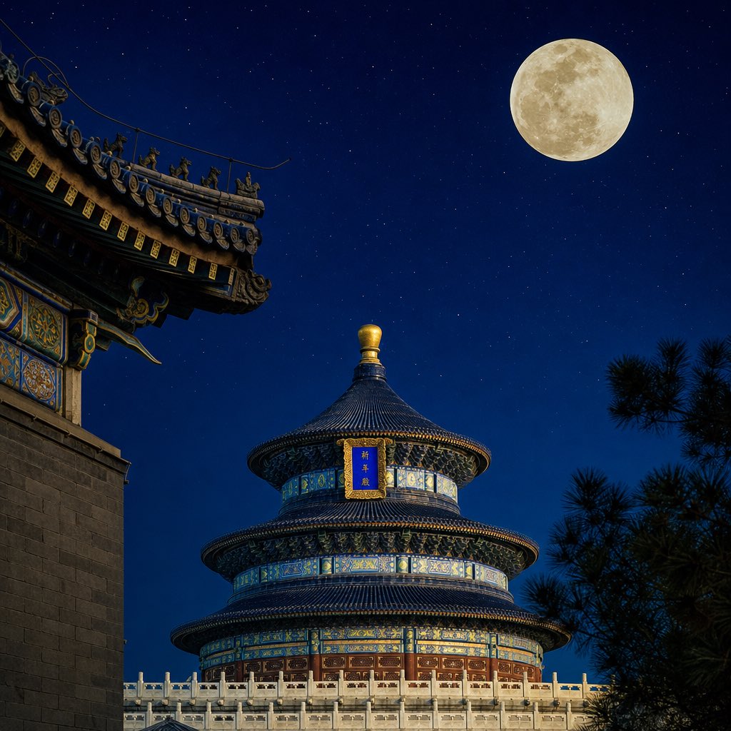 里约热内卢基督救世主雕像的远景长镜头，雕像在壮丽满月的映衬下形成完美的剪影。月亮是一颗耀眼的金色球体，正好位于雕像的正后方，营造出雕像人物将天…, 图片 3