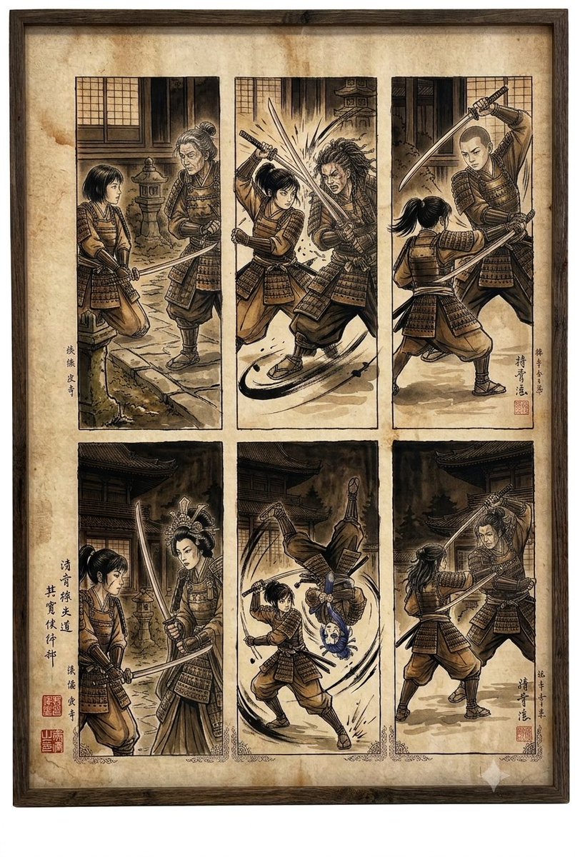 我创作了一张非常有复古风格、类似互相打斗的图片, 图片 1