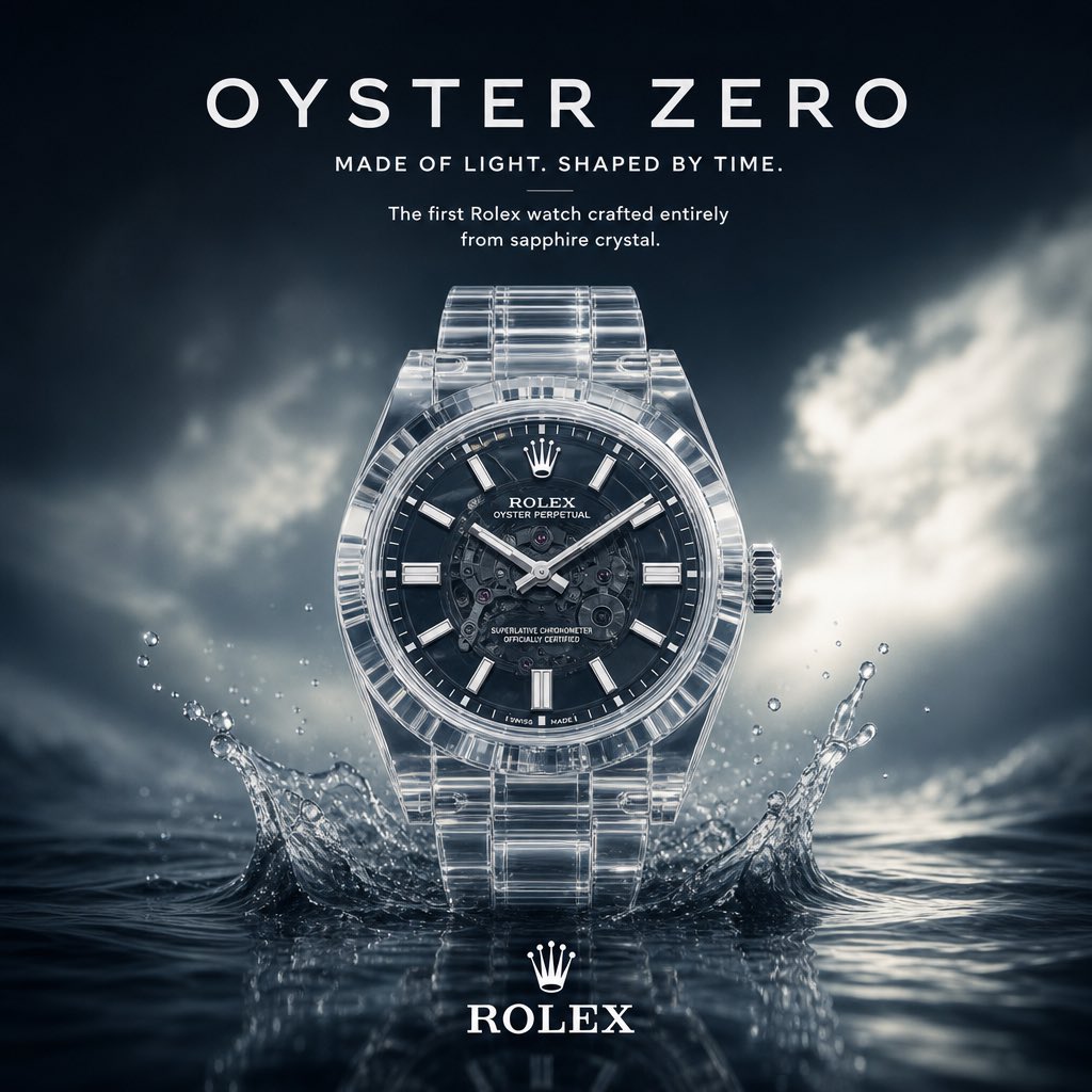 生成一张方形格式的活动宣传图片，通过重新构想一款受[Rolex]启发的一款特定产品，将其中一种传统材质、功能或设计原则完全替换为大胆而出乎意料…, 图片 2