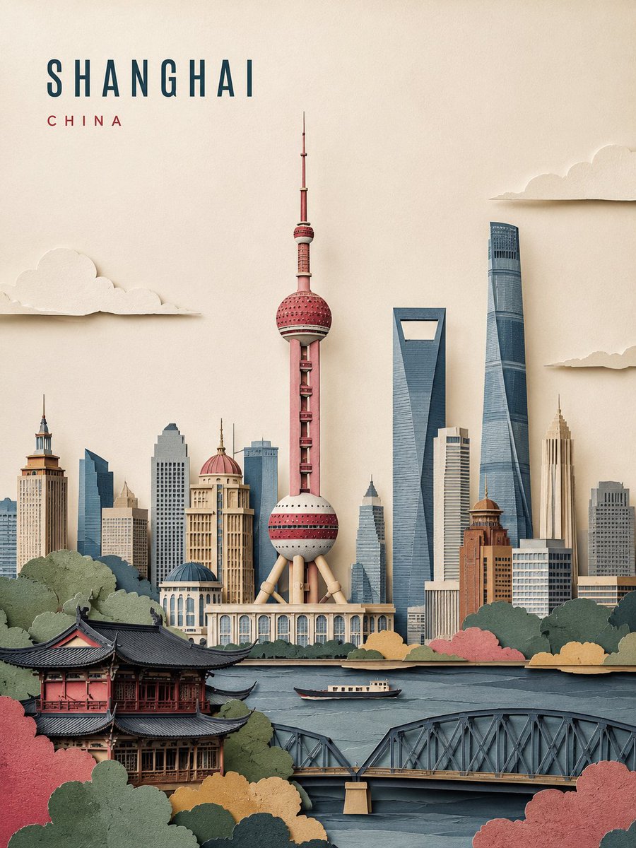 创建一张精致的竖版 3:4 旅行海报,以 {CITY} 为主题,采用手工分层剪纸地标拼贴风格。, 图片 1