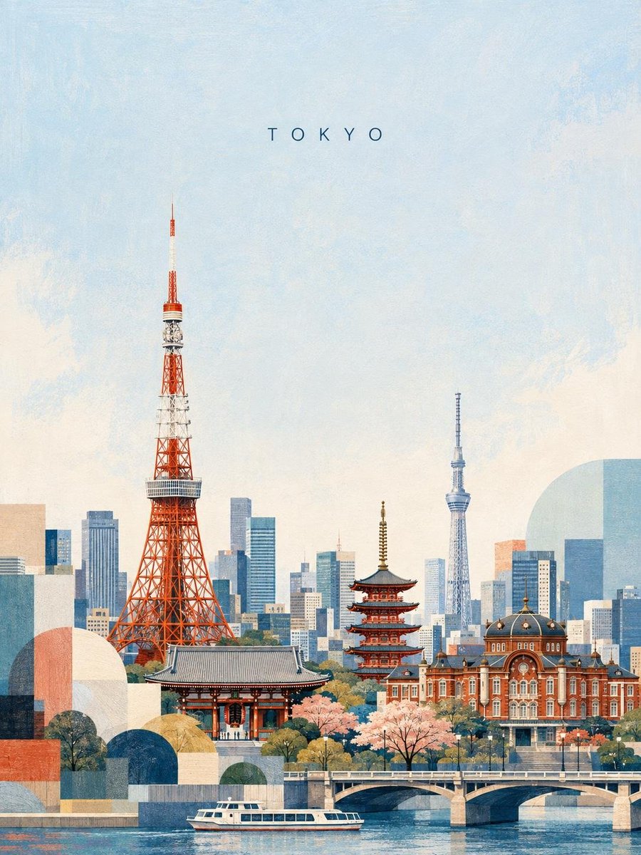 创作一幅精致的编辑风格台北旅行海报插画,灵感来自复古现代主义旅行艺术。以台北101作为主导地标,高耸于层层叠叠的城市天际线之上,前景为中正纪念…, 图片 3