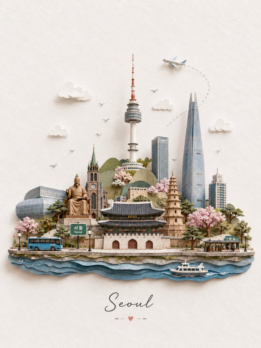 创作一幅迷人的 3D 微型纸艺旅行插画，主题为 [DESTINATION]，设计成一张精致的手工旅行明信片。仅使用目的地名称来标识地点，然后将…, 图片 2