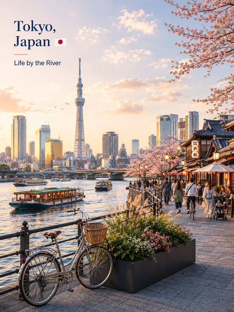 创作一幅精美优雅的日本东京旅行海报风格插画，灵感来自首尔水滨海报的构图，但转变为一座极具辨识度的日本场景。, 图片 1