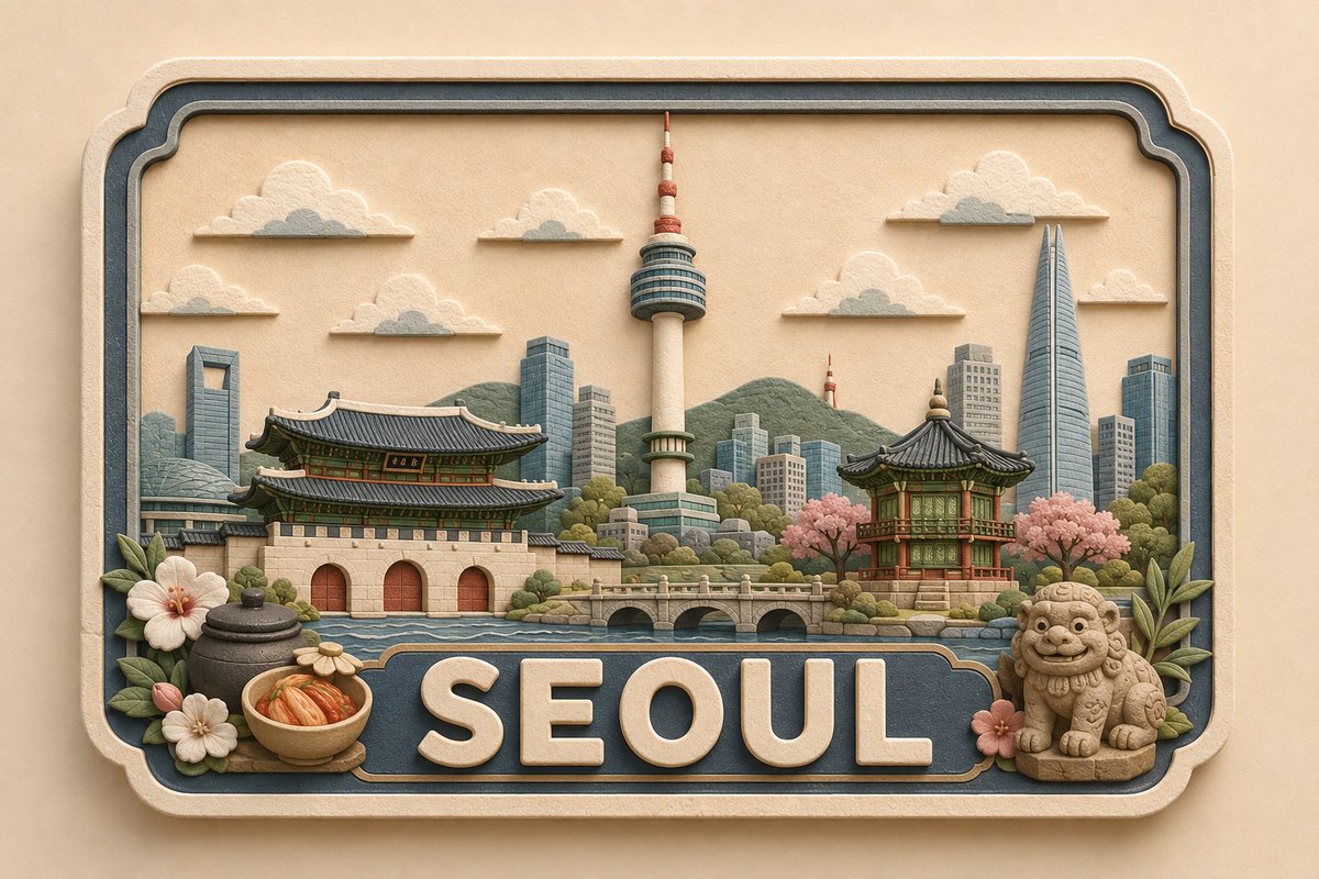 为 [LOCATION] 制作一款高级、可爱、手工感的 3D 纸艺与软陶目的地铭牌，作为统一全球收藏系列的一部分。, 图片 3