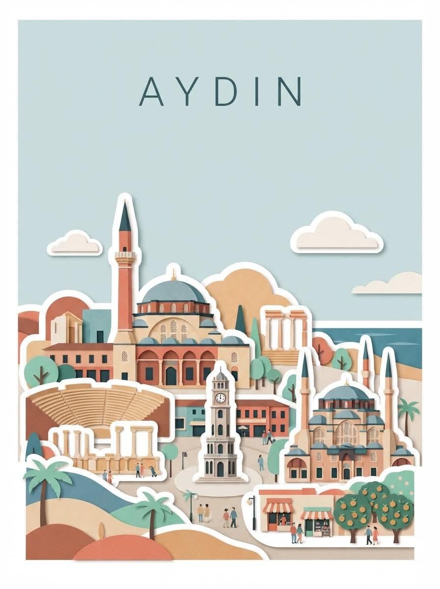 创作一幅极简编辑风格的旅行海报，主角为 [CITY, TURKEY]，灵感来自现代剪纸拼贴与手工旅行插画。使用温暖的奶油色/米白色纹理纸张背景…, 图片 1