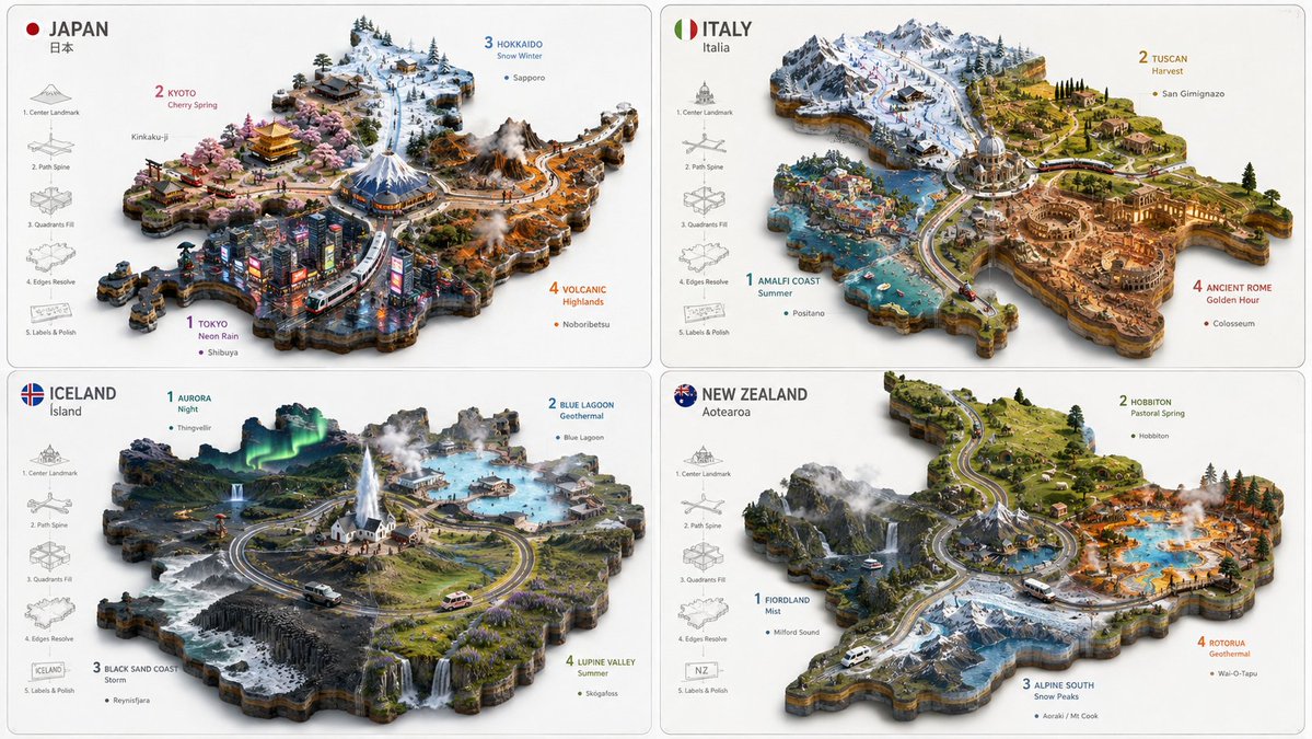 2x2 grid, 16:9, AI picks topics: I(0) = blank matte background. I(1) = final is…