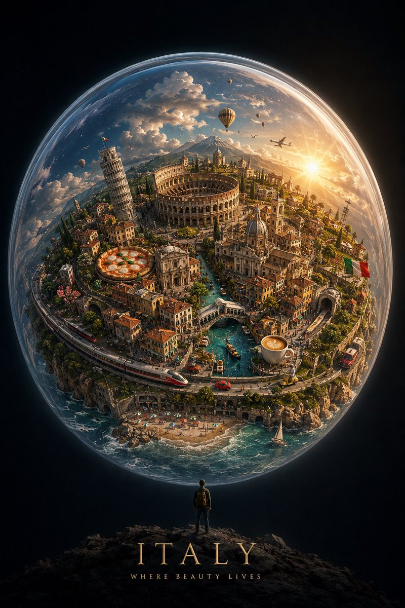 创作一幅引人注目的竖版 4:5 概念艺术作品，以 [CITY / COUNTRY] 化身为一个微小漂浮的世界，悬于一片广阔、深邃而极简的天空之…, 图片 1