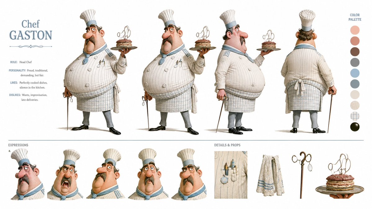 创建一个高端、现代的角色概念设定图(CHARACTER CONCEPT ART SHEET),采用 16:9 宽屏布局,置于纯白色背景之上。所…, 图片 2