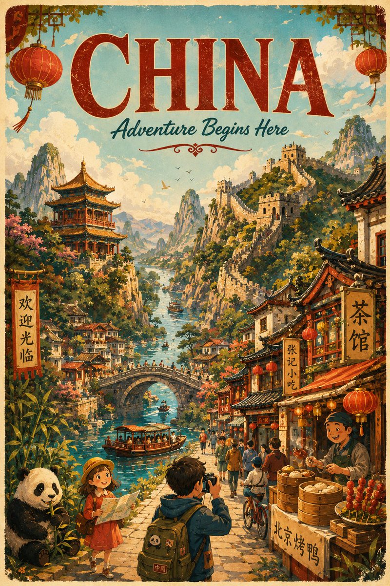 为 [COUNTRY] 创作一张精美的竖版 4:5 卡通风格插画旅行海报,设计得像一张迷人的可收藏复古动画海报。, 图片 1