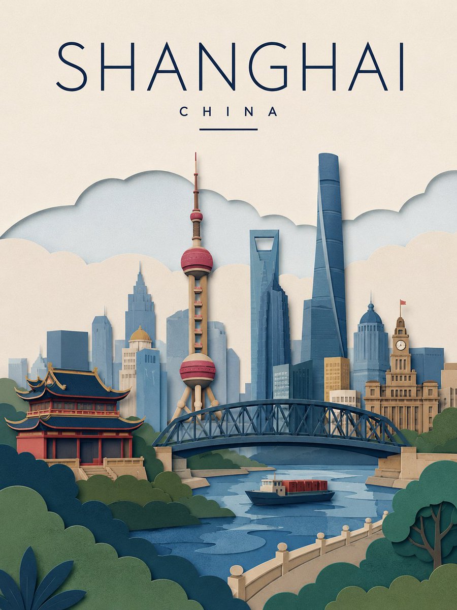 制作一张高级感分层剪纸风格的平面矢量旅行海报，主题为[DESTINATION]，设计为干净的母版关键帧，用于未来一段 15 秒 VOX 风格的…, 图片 1