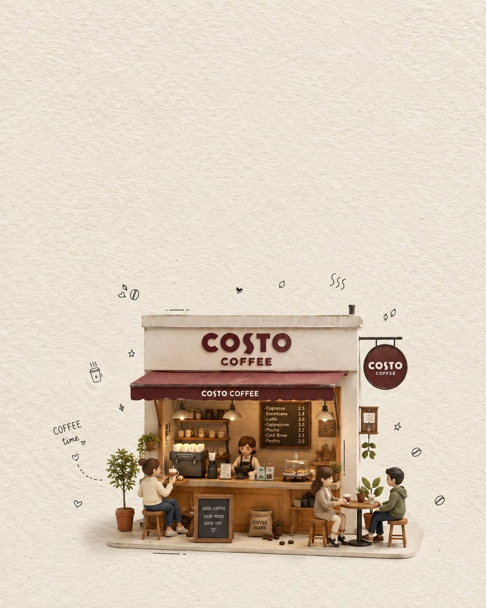 Create a charming minimalist 3D miniature coffee shop scene inspired by a cozy …