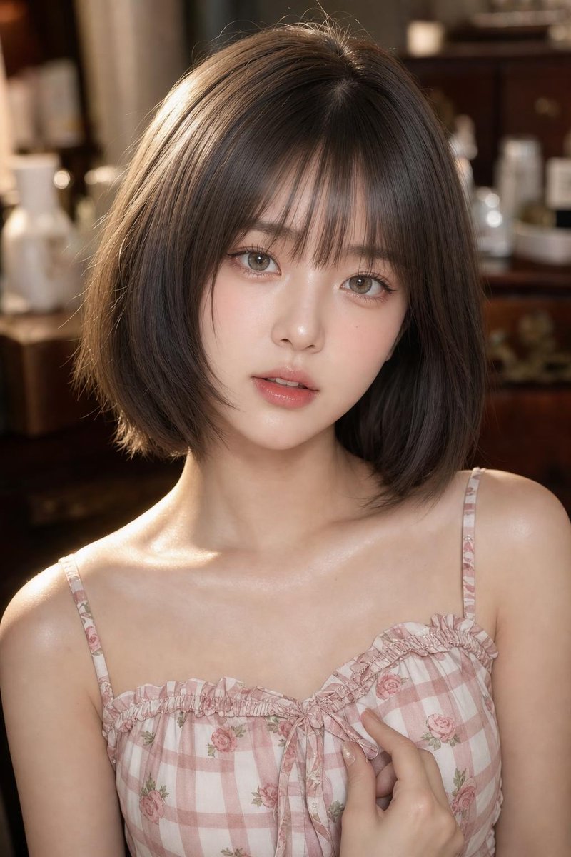 创作一幅高度逼真、年轻化的东亚美女肖像,描绘一位成年女性,采用中近景构图,从头顶到上胸部。保持清新年轻的外观、自然的面部比例,以及精致考究的韩…, 图片 2