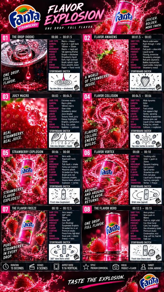 High-octane dynamic 3D commercial advertisement for Strawberry Fanta. Opening …
